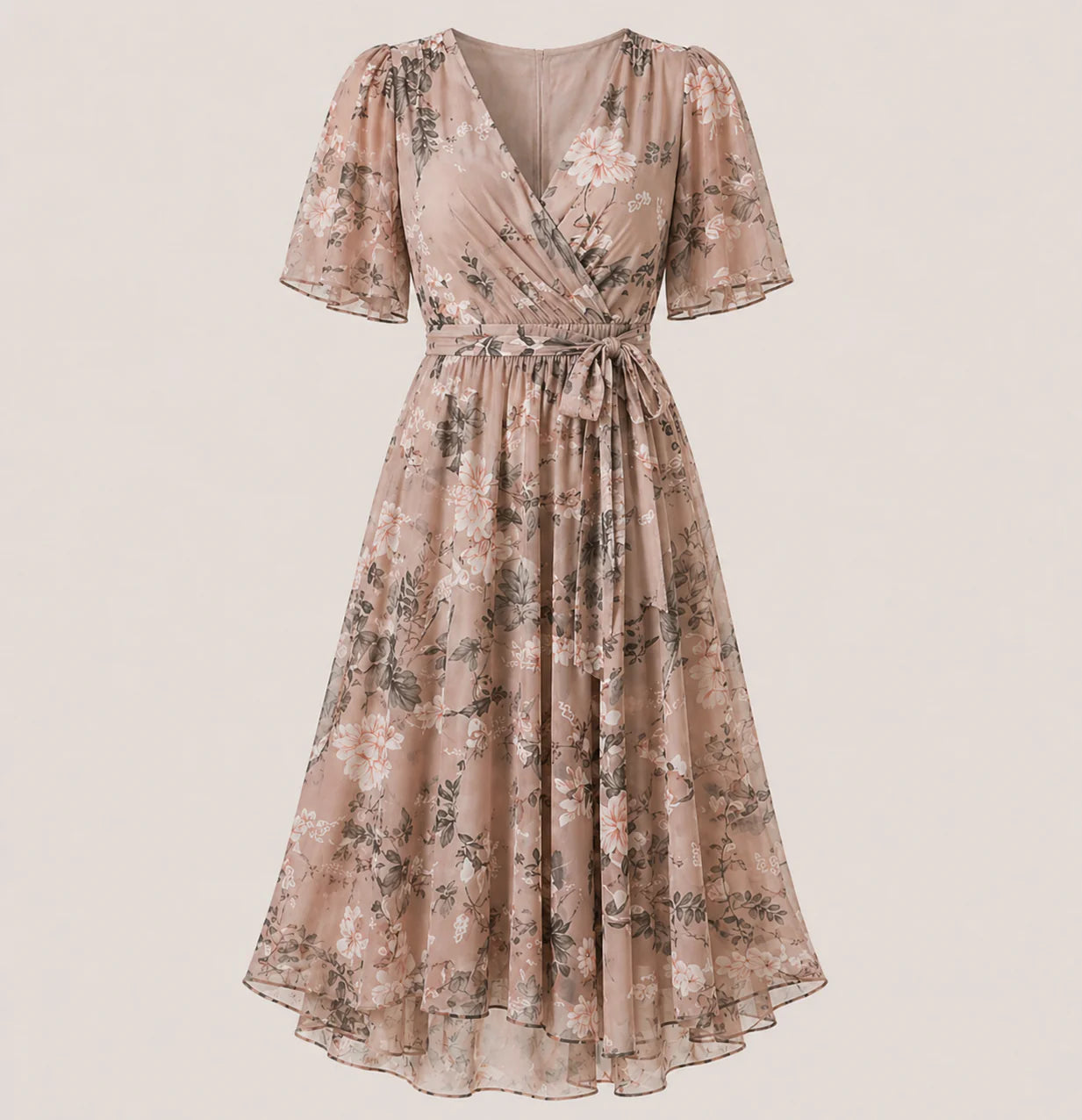 Vestido midi cruzado con estampado floral para mujer-Midi Dress-Casaluzia