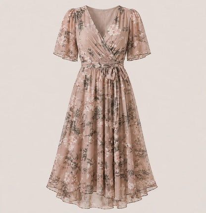 Vestido midi cruzado con estampado floral para mujer-Midi Dress-Casaluzia