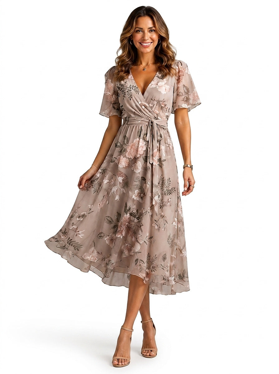 Vestido midi cruzado con estampado floral para mujer-Midi Dress-Casaluzia