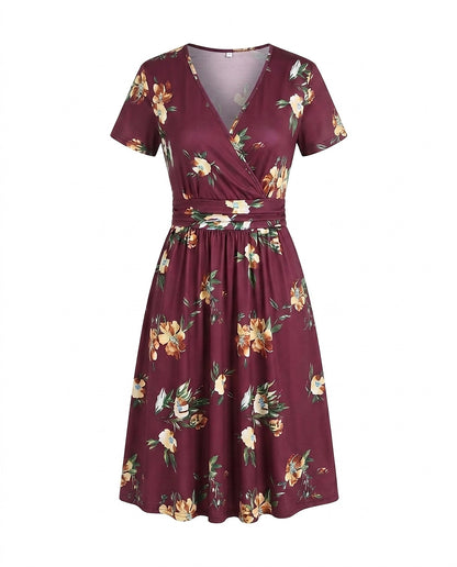Vestido midi cruzado para mujer con estampado tropical-Midi Dress-Casaluzia