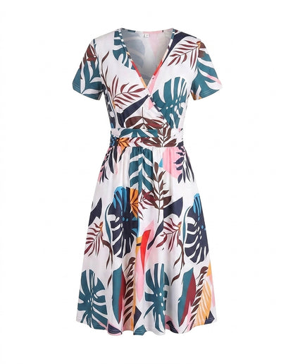 Vestido midi cruzado para mujer con estampado tropical-Midi Dress-Casaluzia