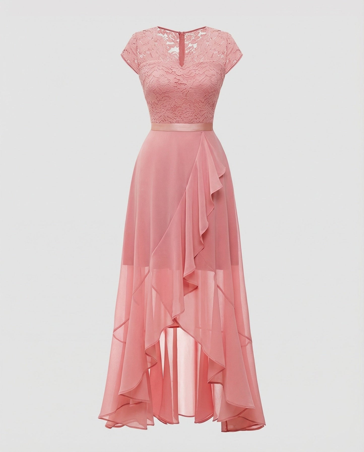 Vestido midi de encaje con bajo asimétrico para mujer-Midi Dress-Casaluzia