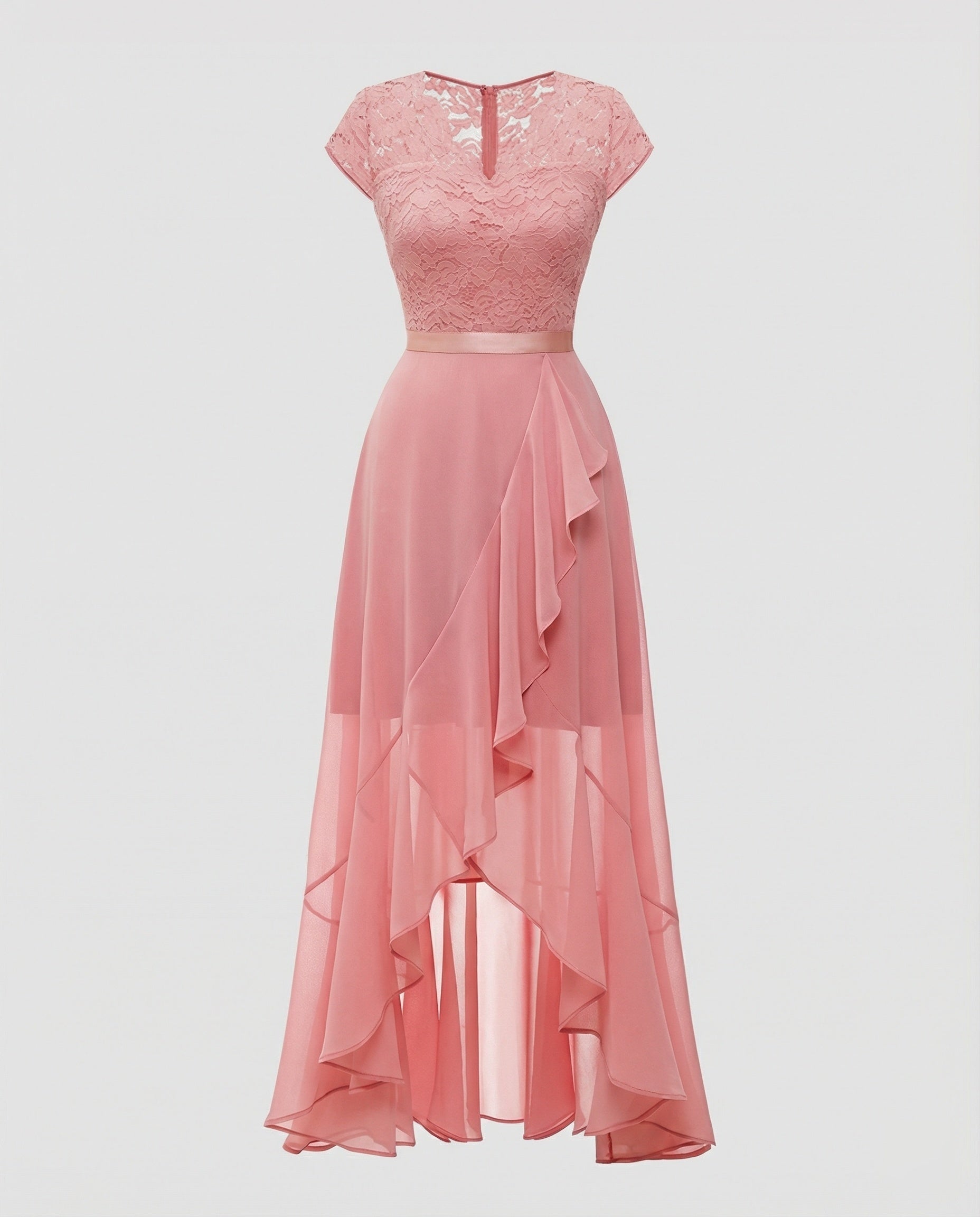 Vestido midi de encaje con bajo asimétrico para mujer-Midi Dress-Casaluzia