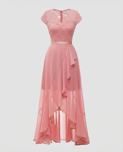 Vestido midi de encaje con bajo asimétrico para mujer-Midi Dress-Casaluzia