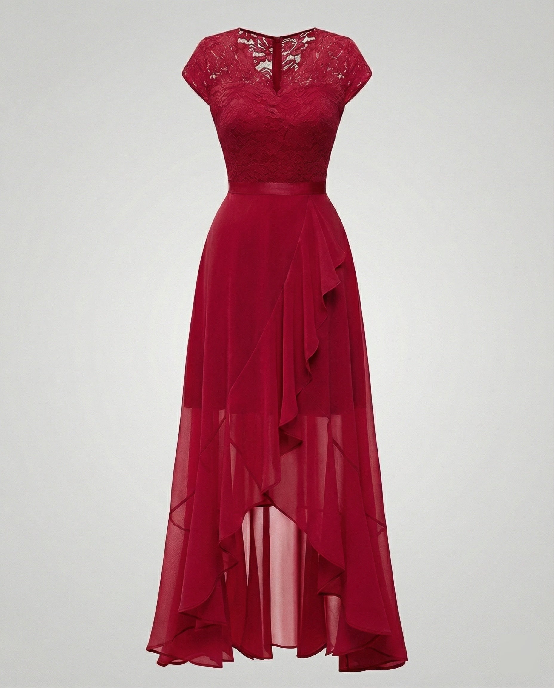 Vestido midi de encaje con bajo asimétrico para mujer-Midi Dress-Casaluzia