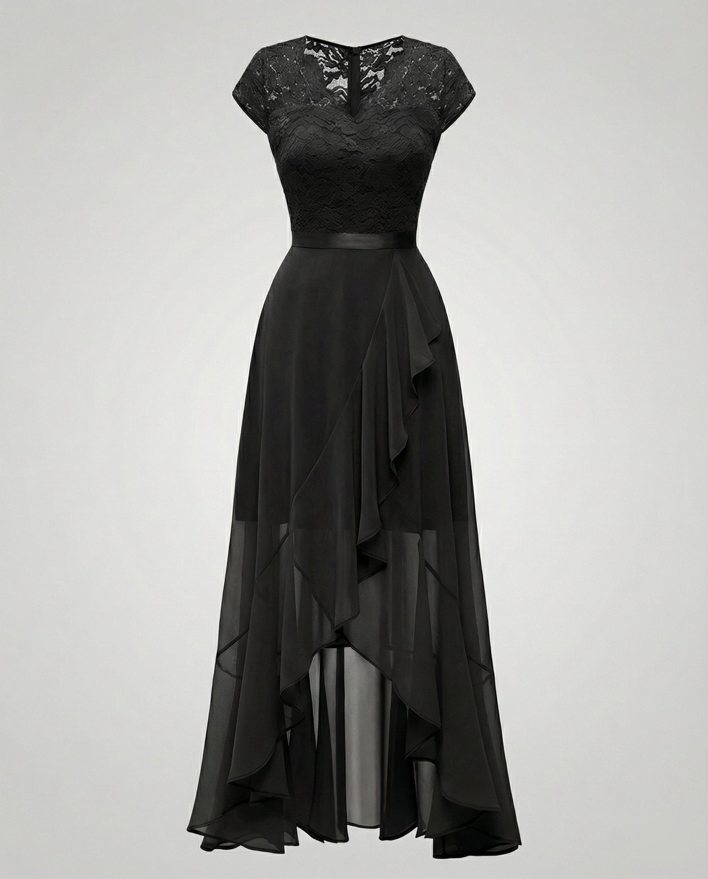 Vestido midi de encaje con bajo asimétrico para mujer-Midi Dress-Casaluzia