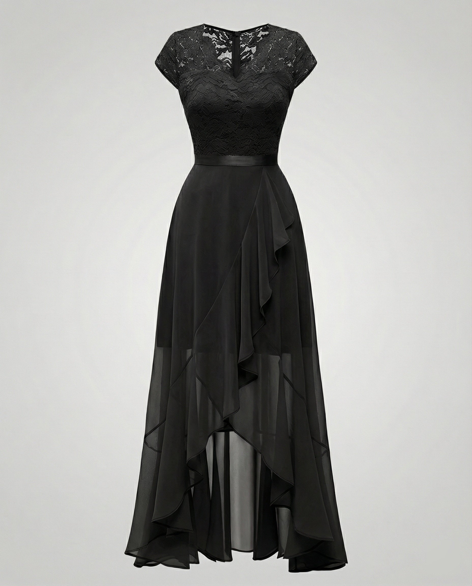Vestido midi de encaje con bajo asimétrico para mujer-Midi Dress-Casaluzia