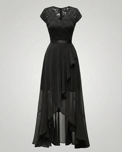 Vestido midi de encaje con bajo asimétrico para mujer-Midi Dress-Casaluzia