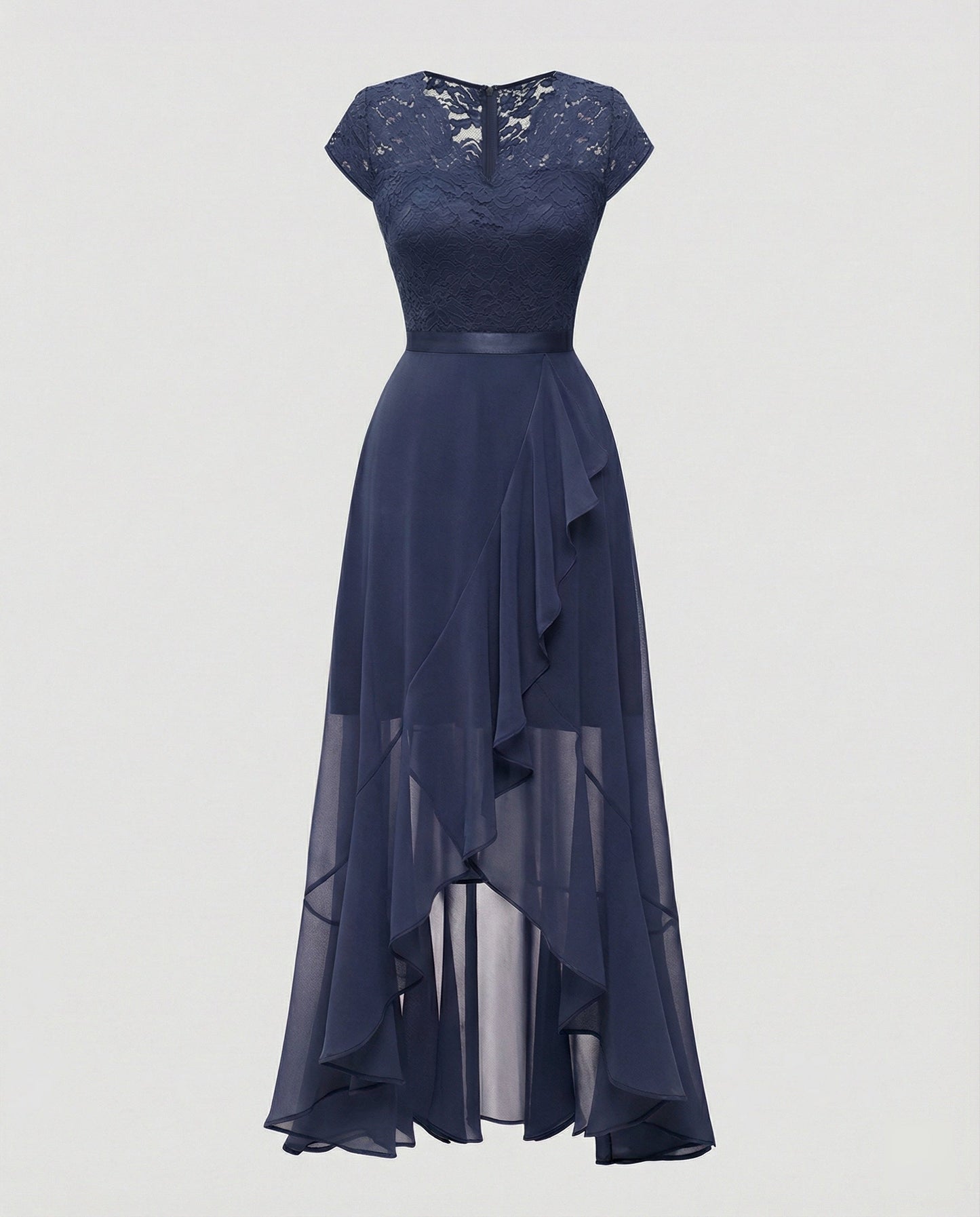 Vestido midi de encaje con bajo asimétrico para mujer-Midi Dress-Casaluzia