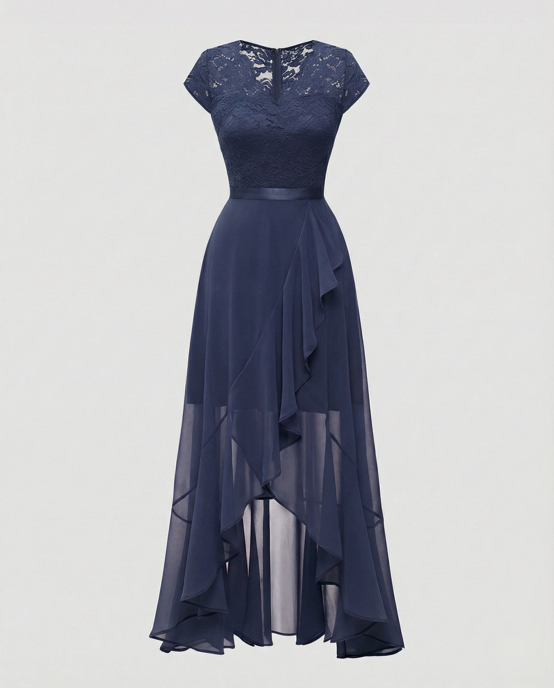 Vestido midi de encaje con bajo asimétrico para mujer-Midi Dress-Casaluzia