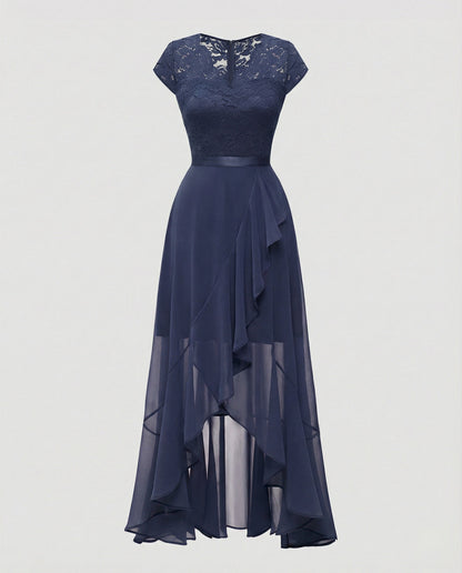 Vestido midi de encaje con bajo asimétrico para mujer-Midi Dress-Casaluzia