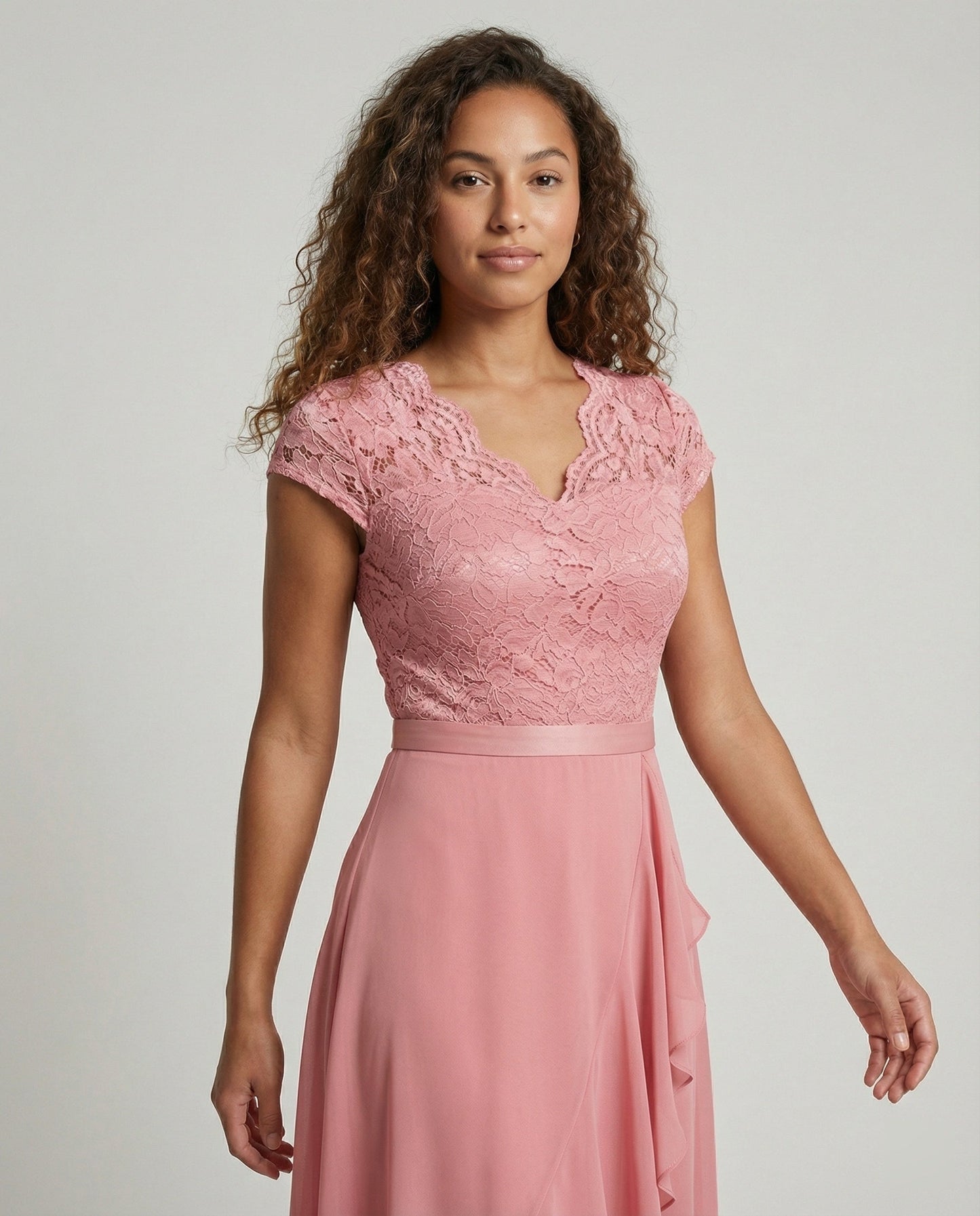 Vestido midi de encaje con bajo asimétrico para mujer-Midi Dress-Casaluzia