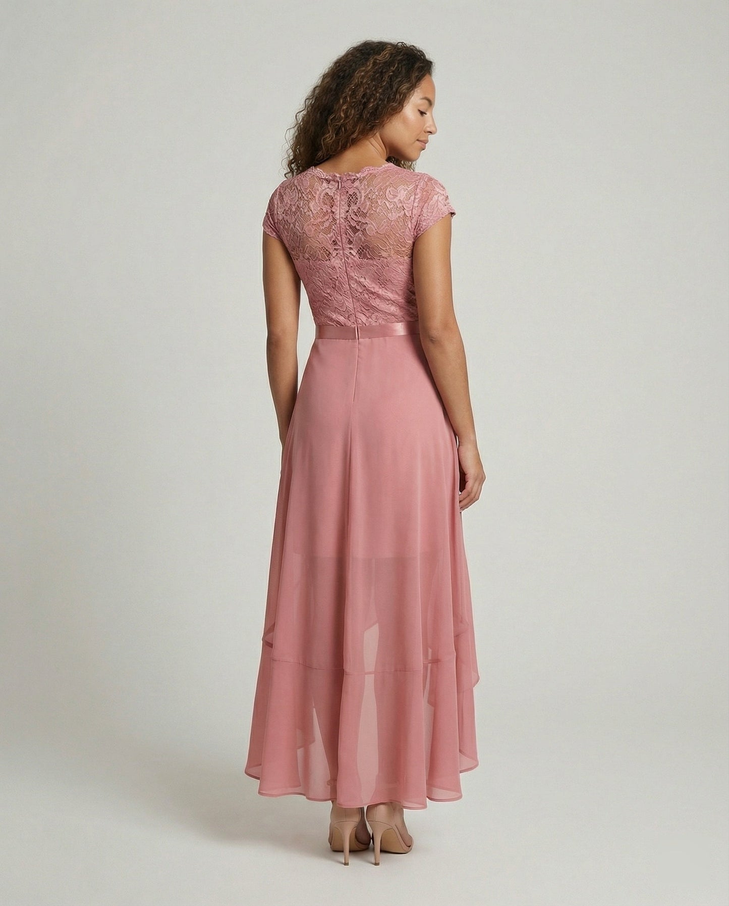 Vestido midi de encaje con bajo asimétrico para mujer-Midi Dress-Casaluzia