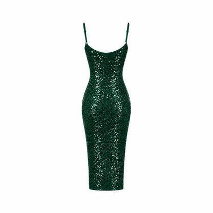 Vestido midi de lentejuelas para mujer con abertura lateral-Midi Dress-Casaluzia