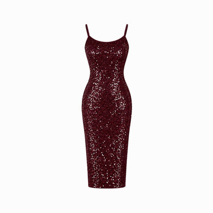 Vestido midi de lentejuelas para mujer con abertura lateral-Midi Dress-Casaluzia