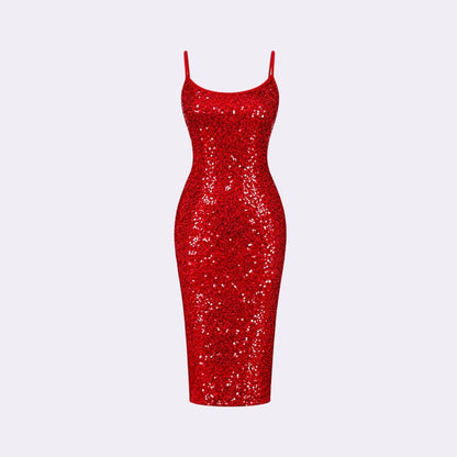 Vestido midi de lentejuelas para mujer con abertura lateral-Midi Dress-Casaluzia