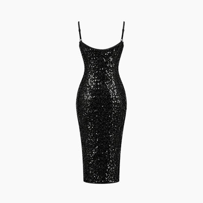 Vestido midi de lentejuelas para mujer con abertura lateral-Midi Dress-Casaluzia