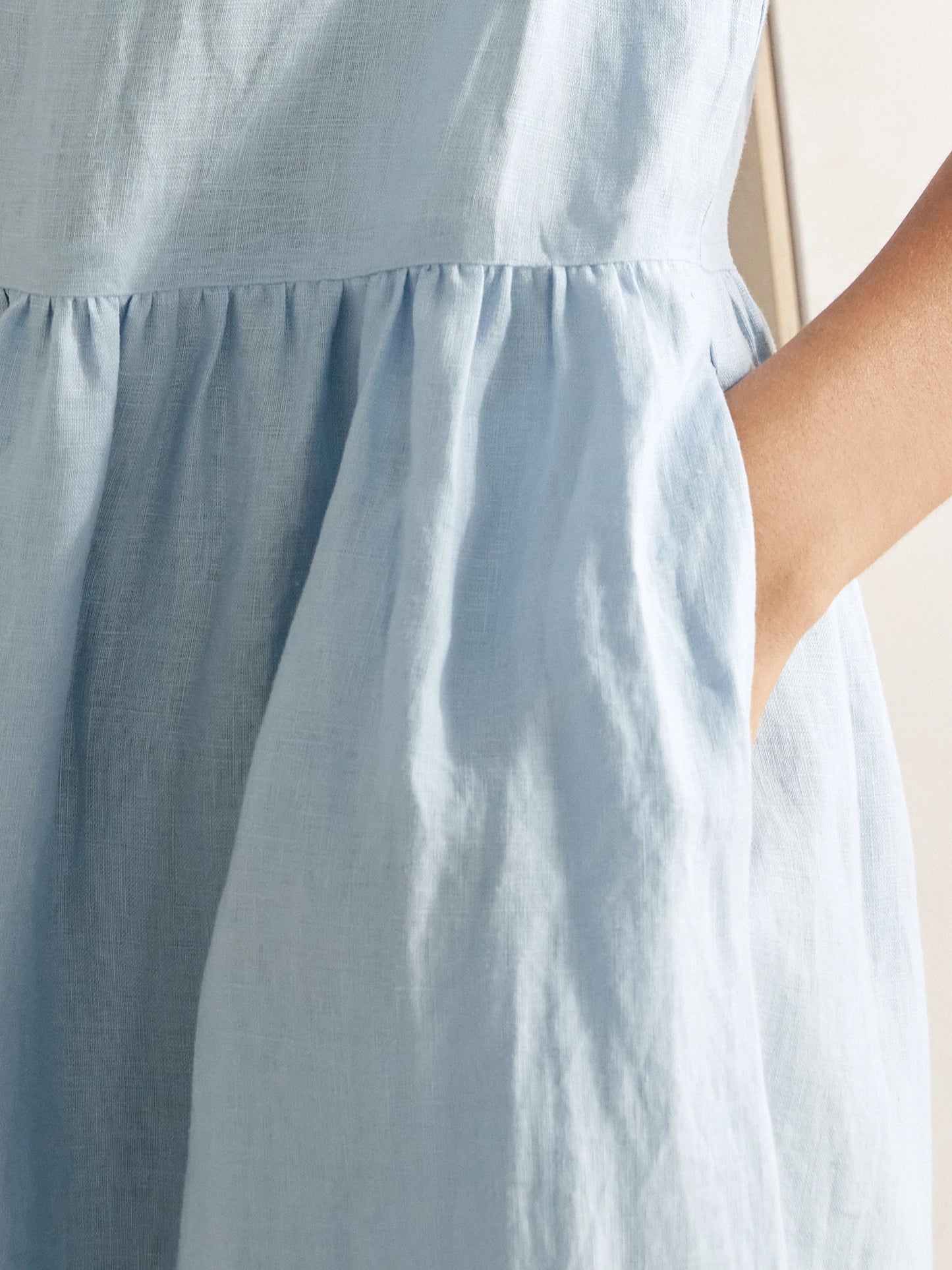 Vestido midi de lino de manga corta para mujer-Midi Dress-Casaluzia