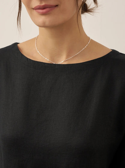 Vestido midi de lino de manga corta para mujer-Midi Dress-Casaluzia