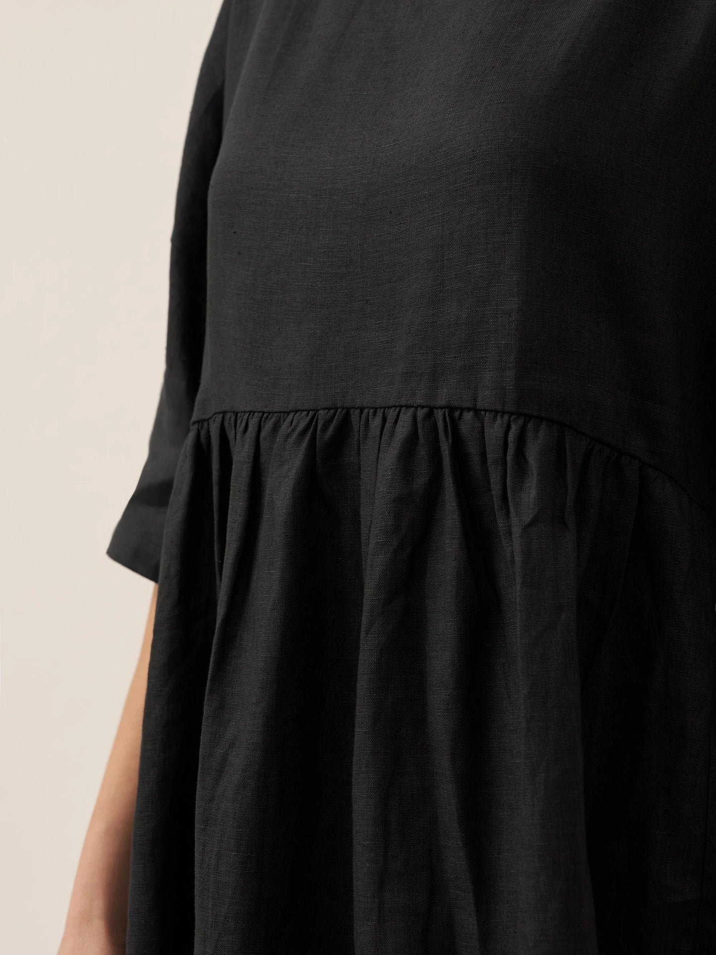 Vestido midi de lino de manga corta para mujer-Midi Dress-Casaluzia
