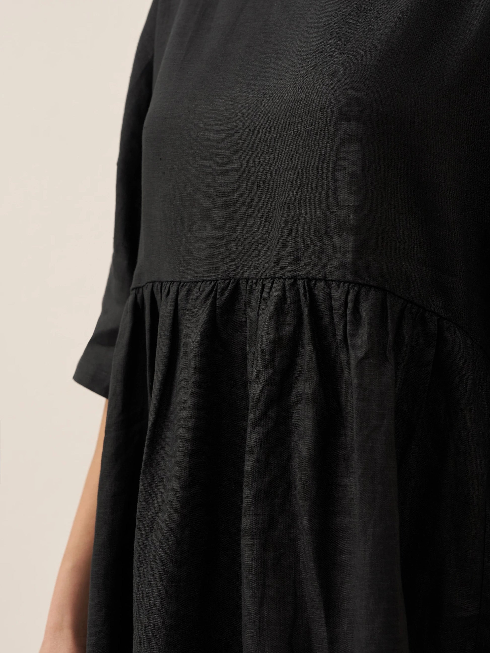 Vestido midi de lino de manga corta para mujer-Midi Dress-Casaluzia