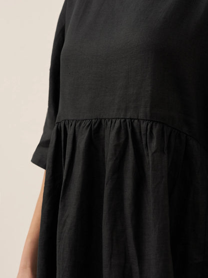Vestido midi de lino de manga corta para mujer-Midi Dress-Casaluzia