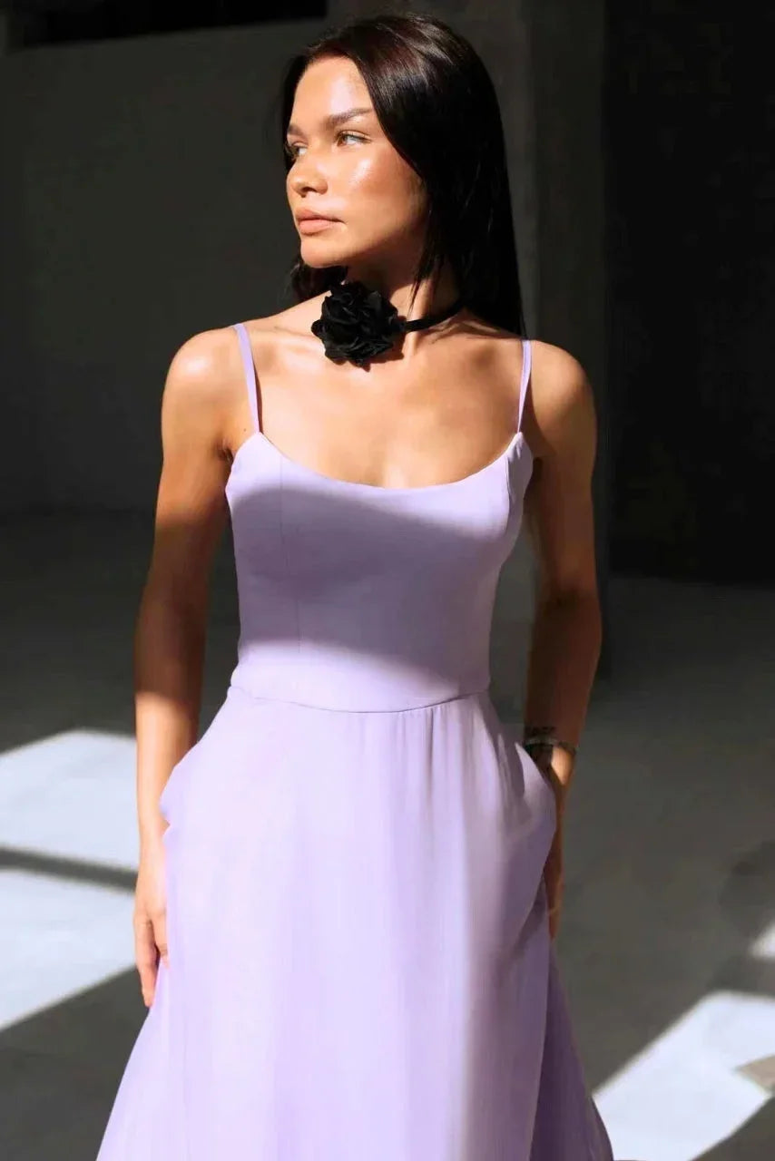 Vestido midi de tirantes finos con bajo con volantes para mujer-Maxi Dress-Casaluzia