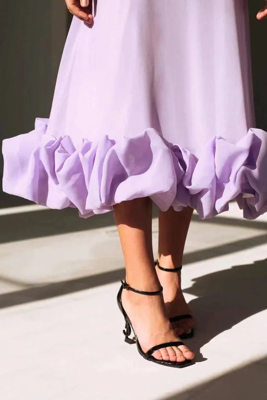 Vestido midi de tirantes finos con bajo con volantes para mujer-Maxi Dress-Casaluzia