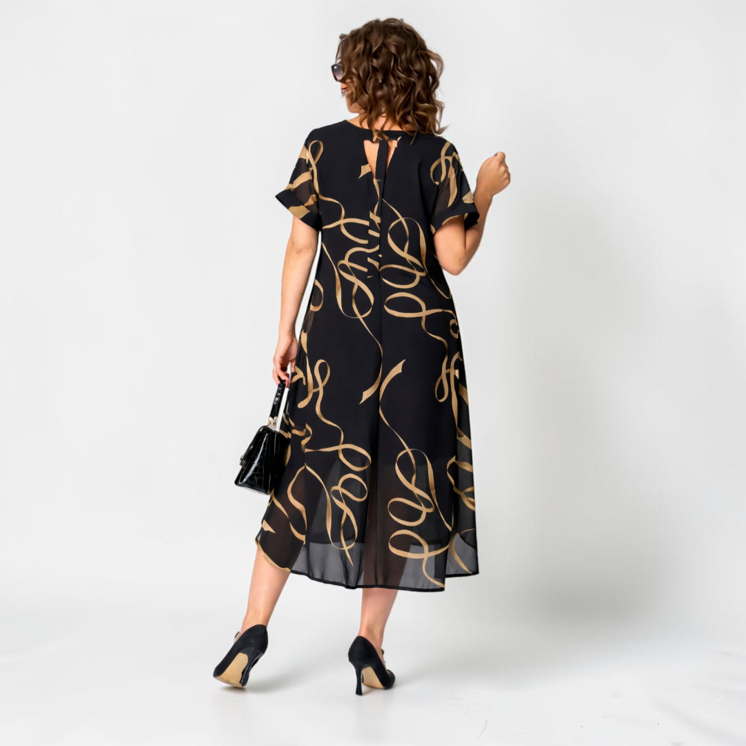 Vestido midi estampado con cuello en V para mujer-Midi Dress-Casaluzia
