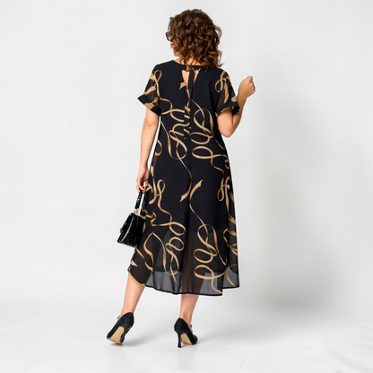 Vestido midi estampado con cuello en V para mujer-Midi Dress-Casaluzia