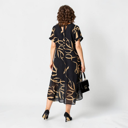 Vestido midi estampado con cuello en V para mujer-Midi Dress-Casaluzia