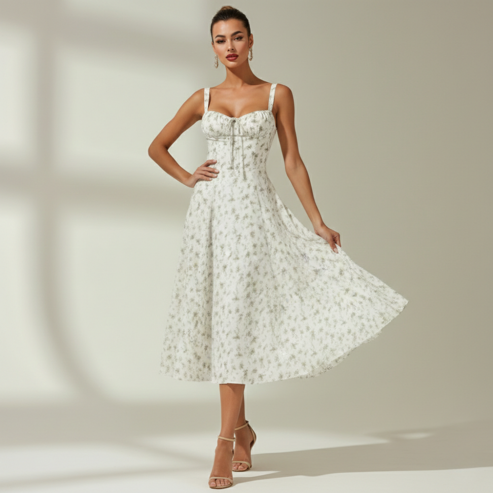 Vestido midi mujer con escote corazón y tirantes-Midi Dress-Casaluzia