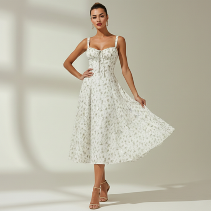 Vestido midi mujer con escote corazón y tirantes-Midi Dress-Casaluzia
