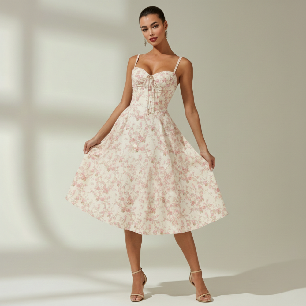 Vestido midi mujer con escote corazón y tirantes-Midi Dress-Casaluzia