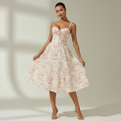 Vestido midi mujer con escote corazón y tirantes-Midi Dress-Casaluzia