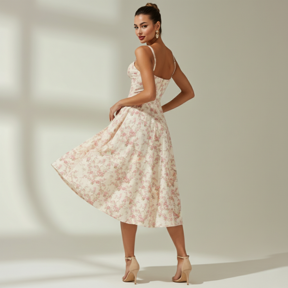 Vestido midi mujer con escote corazón y tirantes-Midi Dress-Casaluzia