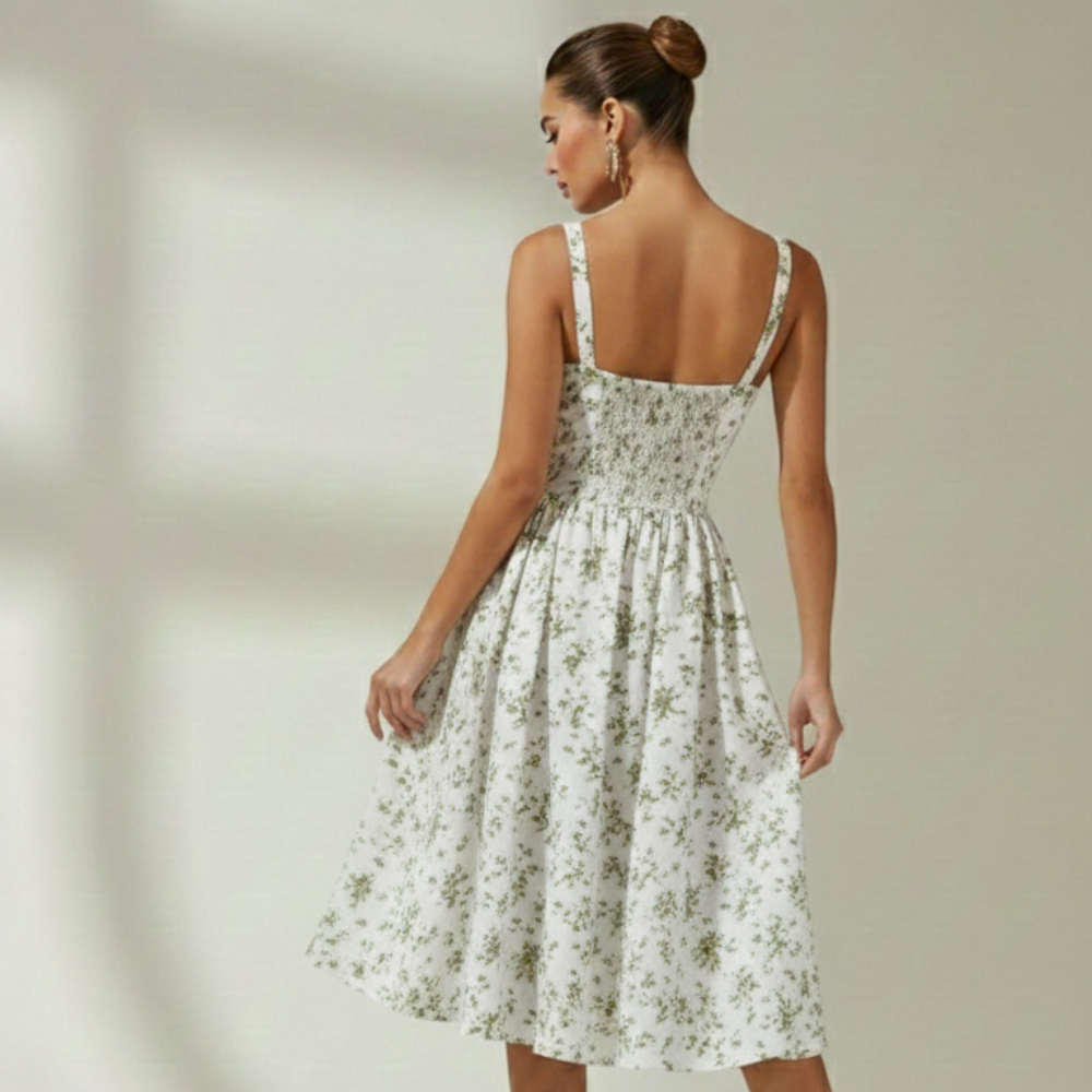 Vestido midi mujer con escote corazón y tirantes-Midi Dress-Casaluzia