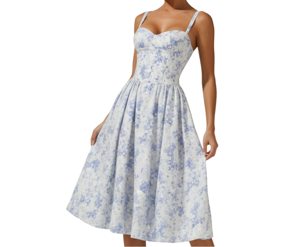 Vestido midi mujer con escote corazón y tirantes-Midi Dress-Casaluzia