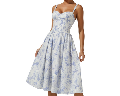 Vestido midi mujer con escote corazón y tirantes-Midi Dress-Casaluzia