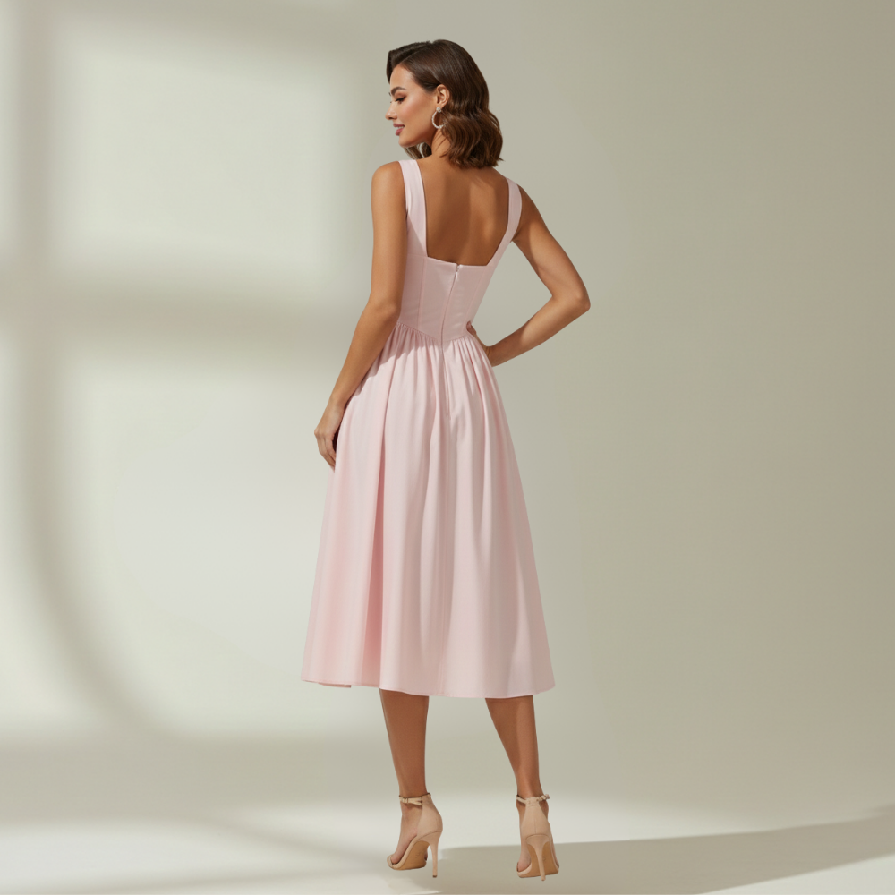 Vestido midi mujer con escote en V profundo y diseño sin mangas-Midi Dress-Casaluzia