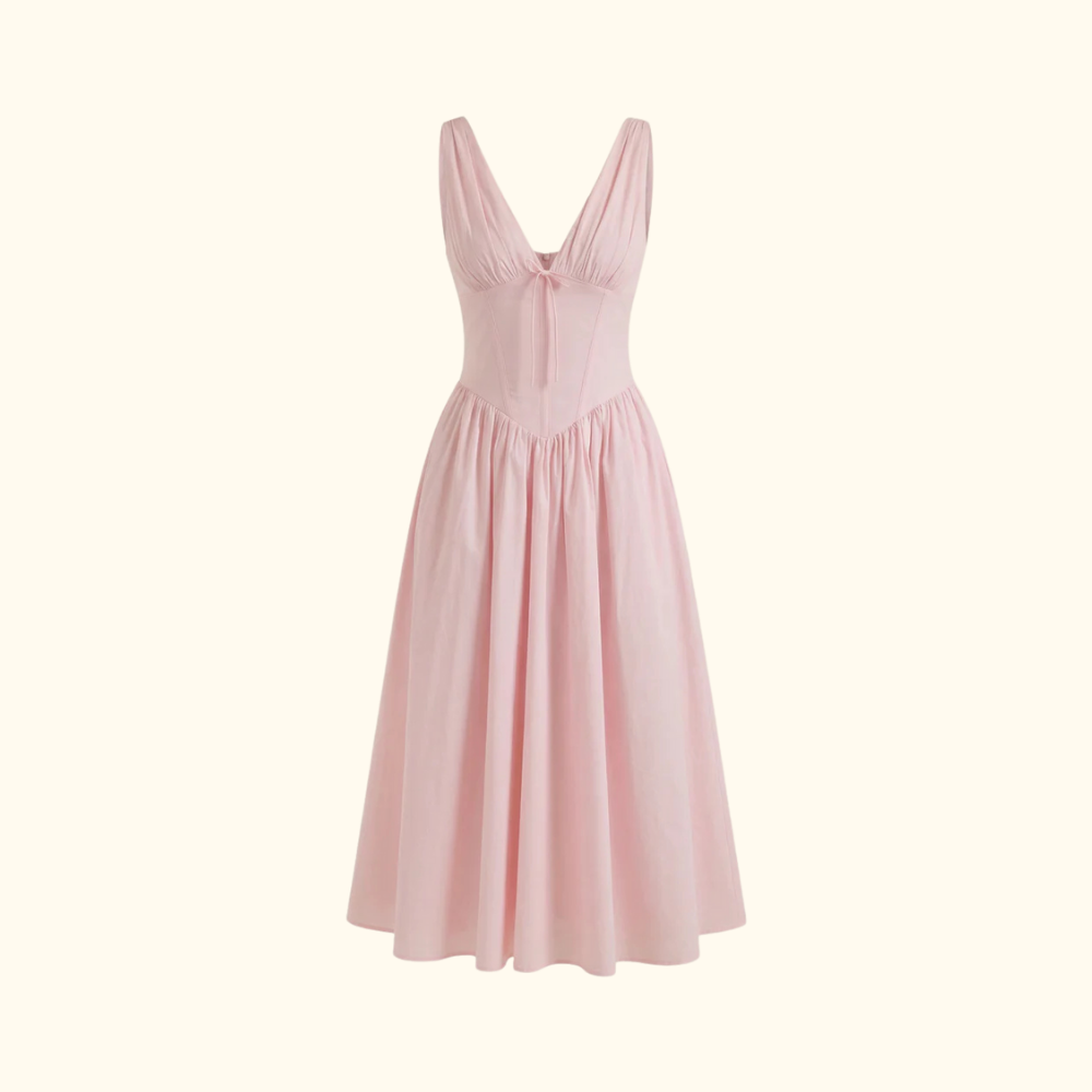 Vestido midi mujer con escote en V profundo y diseño sin mangas-Midi Dress-Casaluzia