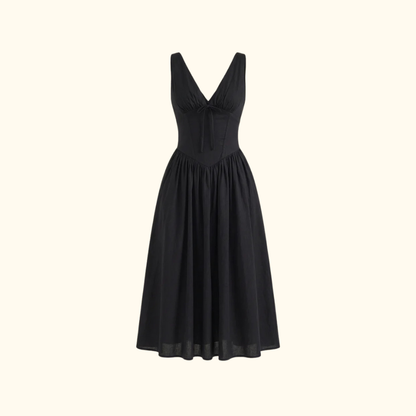 Vestido midi mujer con escote en V profundo y diseño sin mangas-Midi Dress-Casaluzia