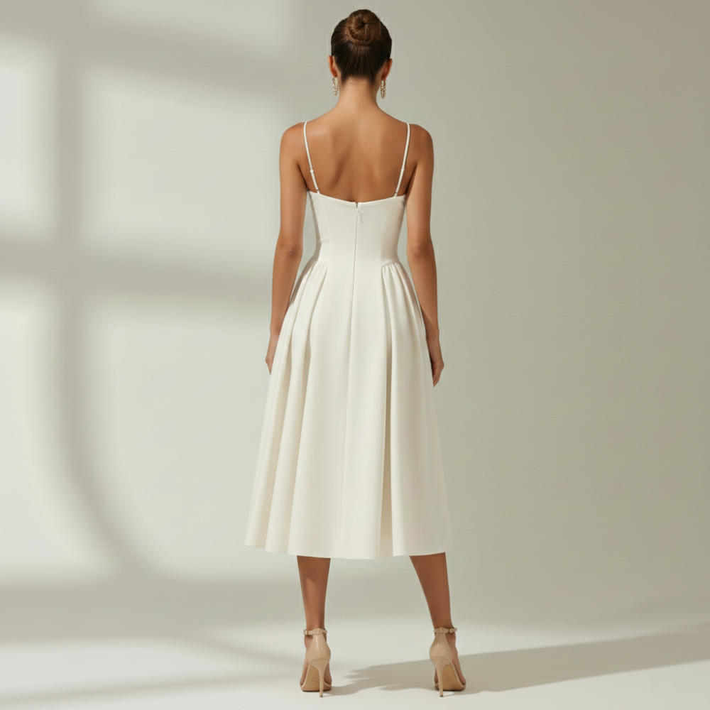 Vestido midi mujer con estampado floral y tirantes finos-Midi Dress-Casaluzia