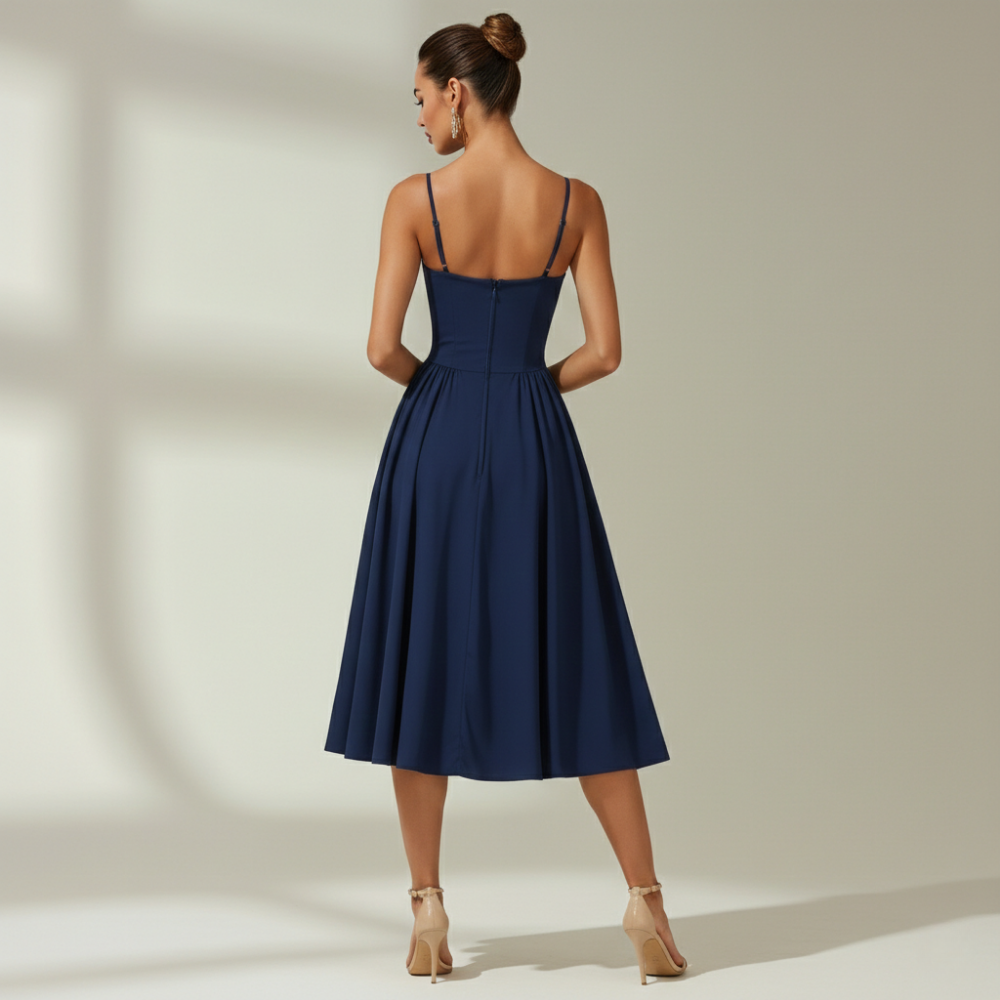 Vestido midi mujer con estampado floral y tirantes finos-Midi Dress-Casaluzia