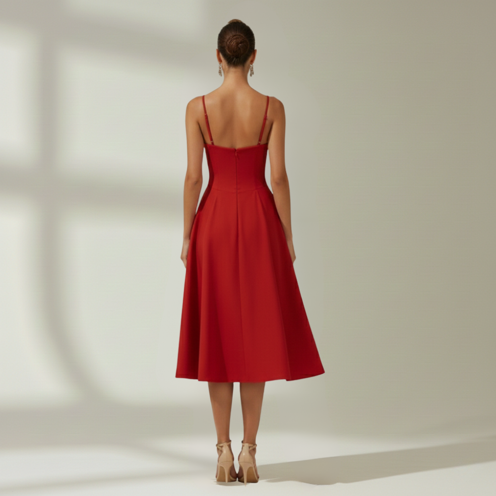 Vestido midi mujer con estampado floral y tirantes finos-Midi Dress-Casaluzia