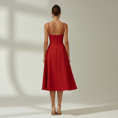 Vestido midi mujer con estampado floral y tirantes finos-Midi Dress-Casaluzia