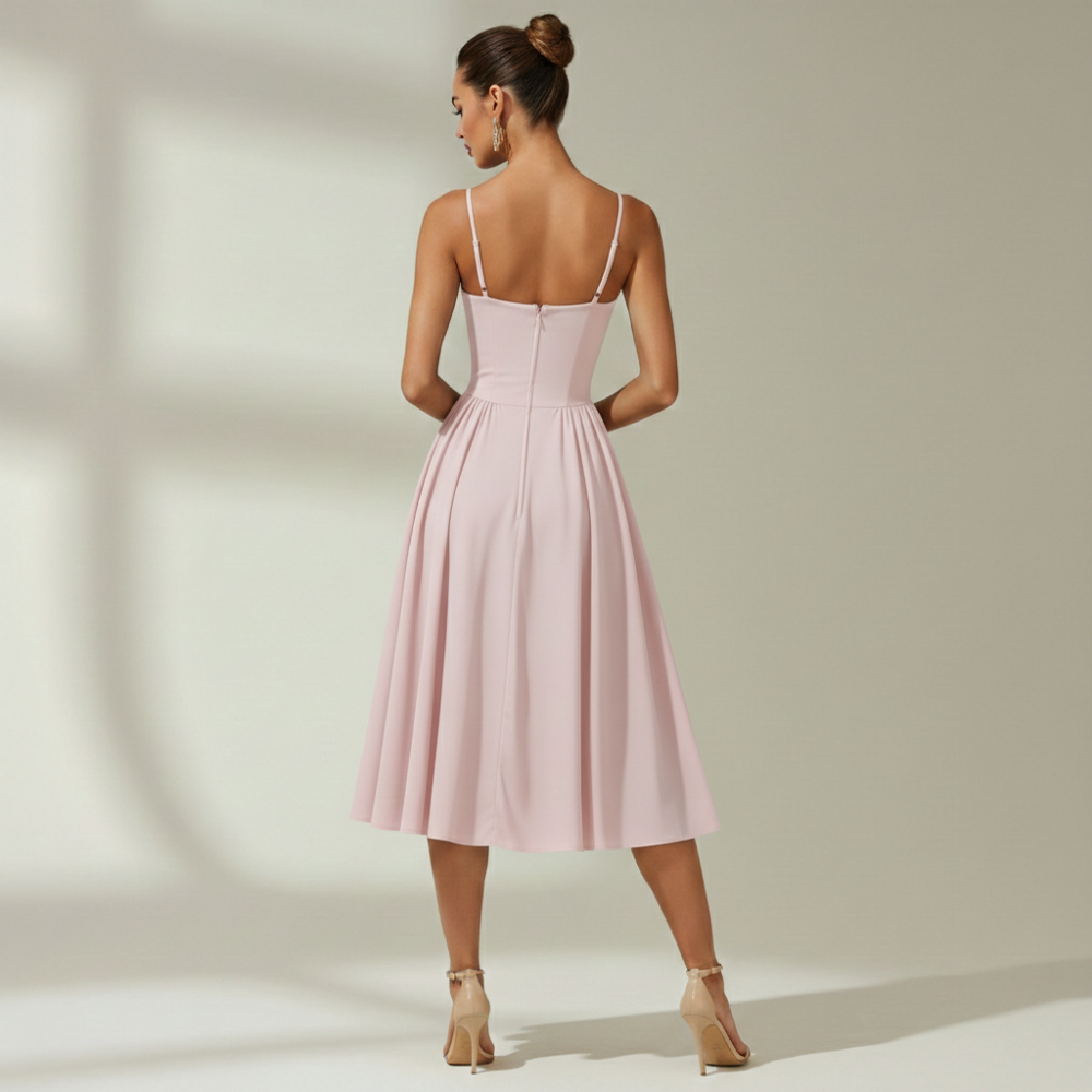 Vestido midi mujer con estampado floral y tirantes finos-Midi Dress-Casaluzia