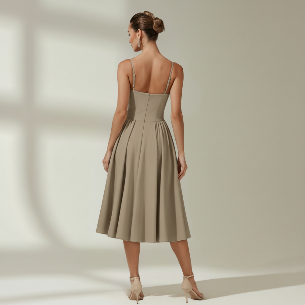 Vestido midi mujer con estampado floral y tirantes finos-Midi Dress-Casaluzia