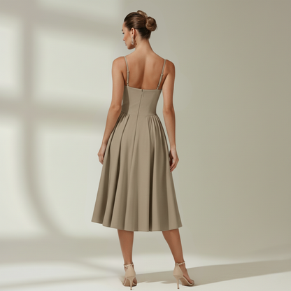 Vestido midi mujer con estampado floral y tirantes finos-Midi Dress-Casaluzia