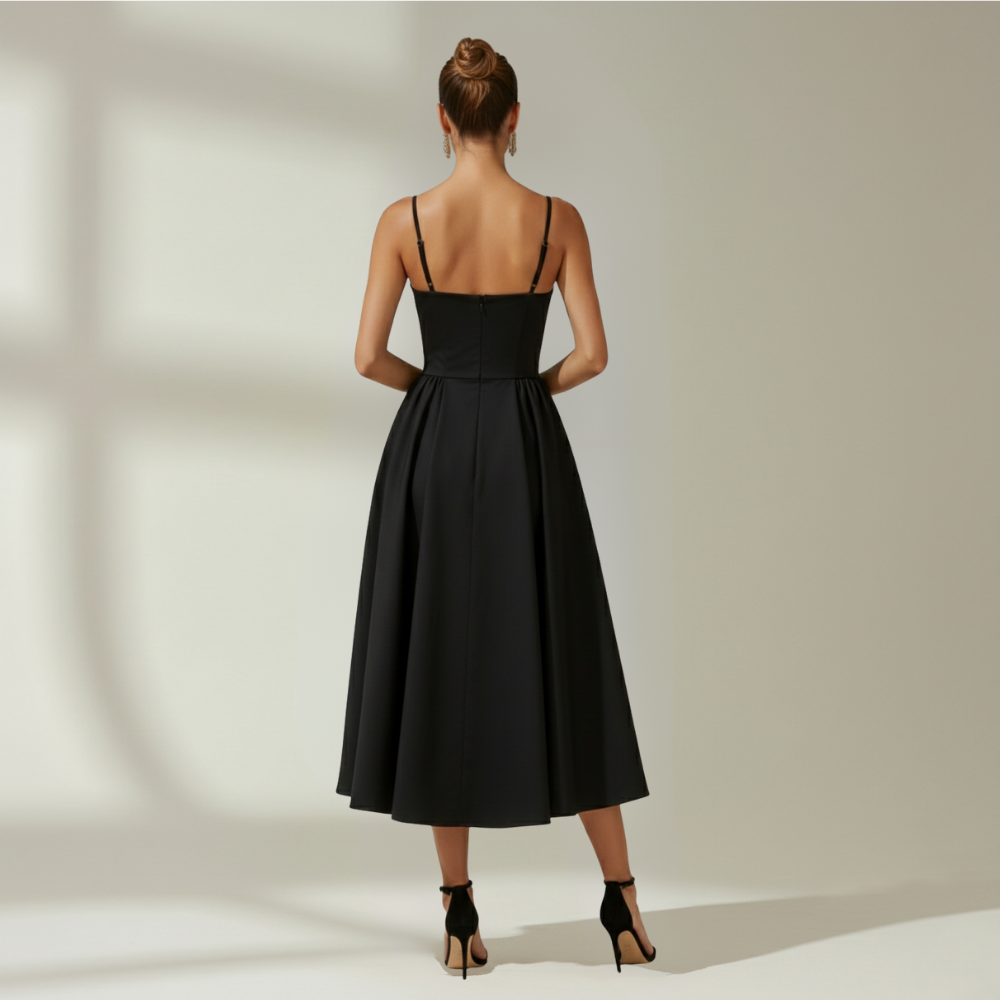 Vestido midi mujer con estampado floral y tirantes finos-Midi Dress-Casaluzia